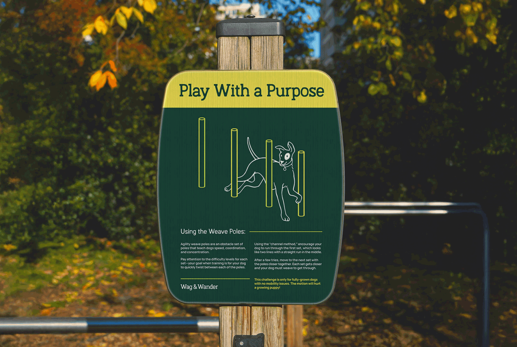 Wag & Wanders Pup Playground park equipment signage