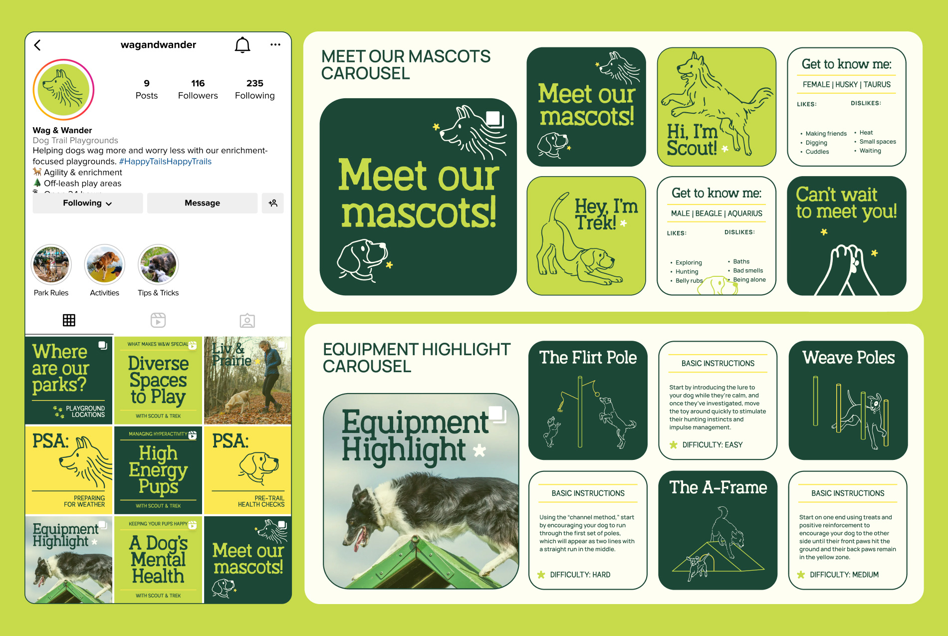 Wag & Wander's social media run by mascots Scout and Trek.